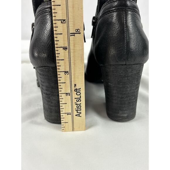 Lucky Brand Natlee Leather Ankle Booties Black 8 Stacked Heel Lug Sole Zip - Picture 6 of 12